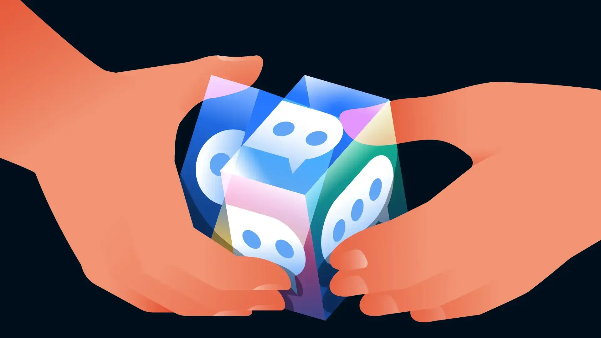 illustration of hands solving a puzzle with chat bubbles