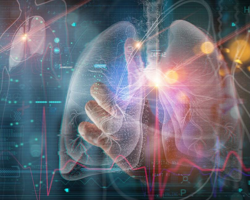 lungs illustration with technical biometrics in background