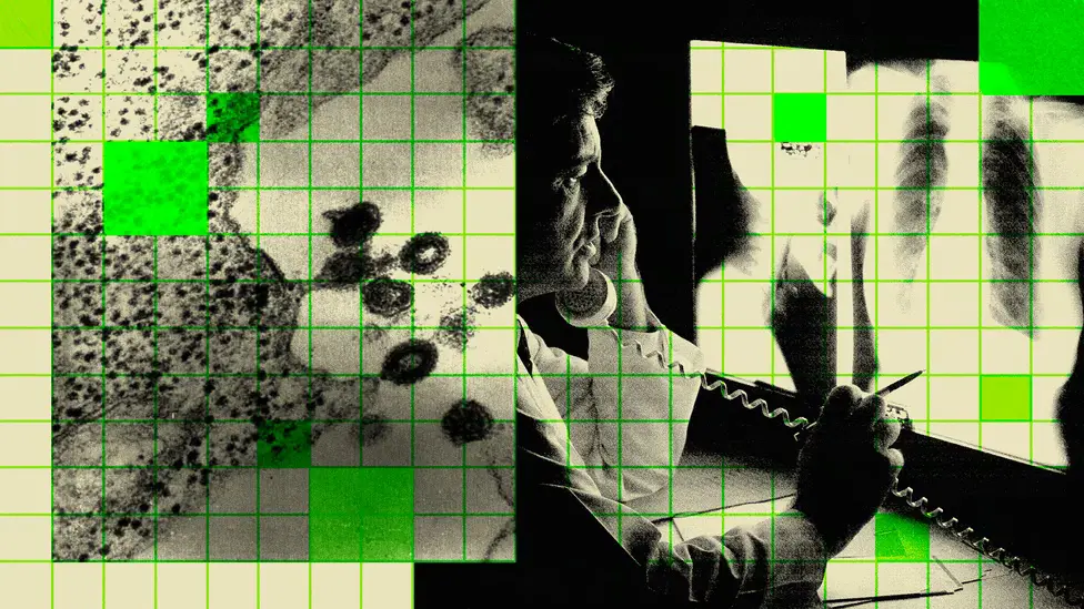 Illustration of doctor on the phone looking at PET scans