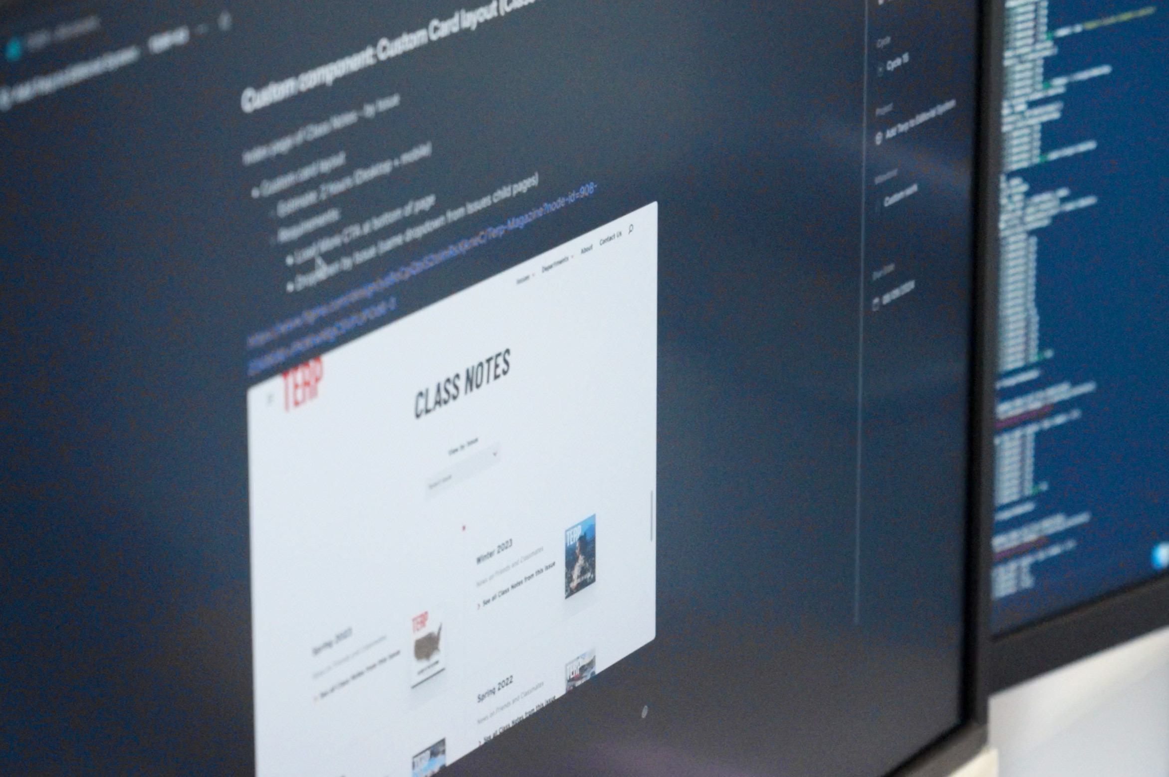 view of a programmer's screen. "Class Notes" visible