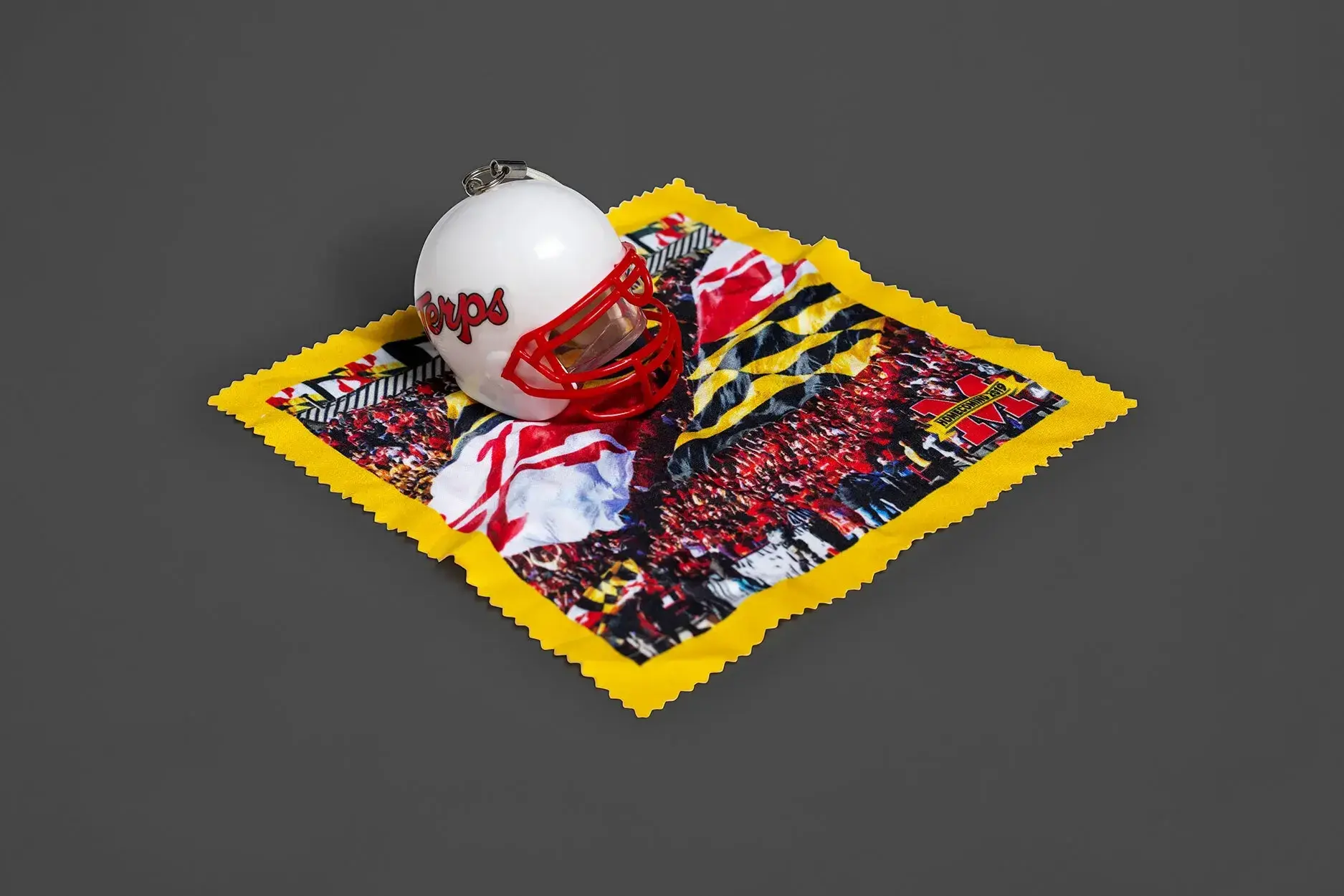 Commemorative Maryland football helmet tree ornament with included microfiber cloth